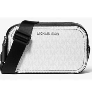 Michael Kors Cooper Signature Logo Zip Camera Bag Bright White NWT